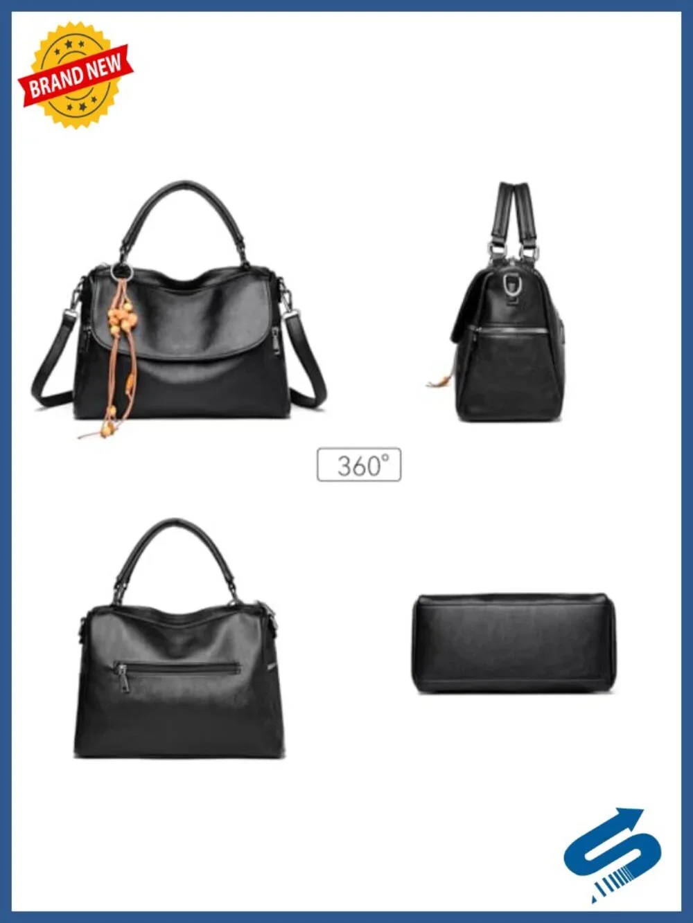 Vegan Leather Satchel Crossbody Handbag with Detachable Strap